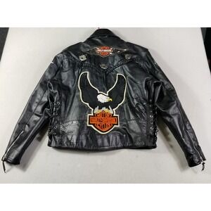 Vintage Unik Jacket Mens 46 Black Leather Harley HOG Sturgis Biker Motorcycle